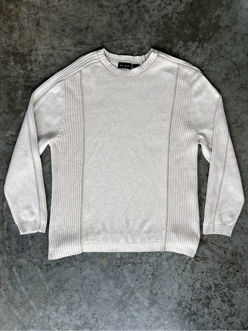 Axcess Knit Sweater Ivory White 100% Cotton Long Sleeve Ribbed Comfy Crewneck XL